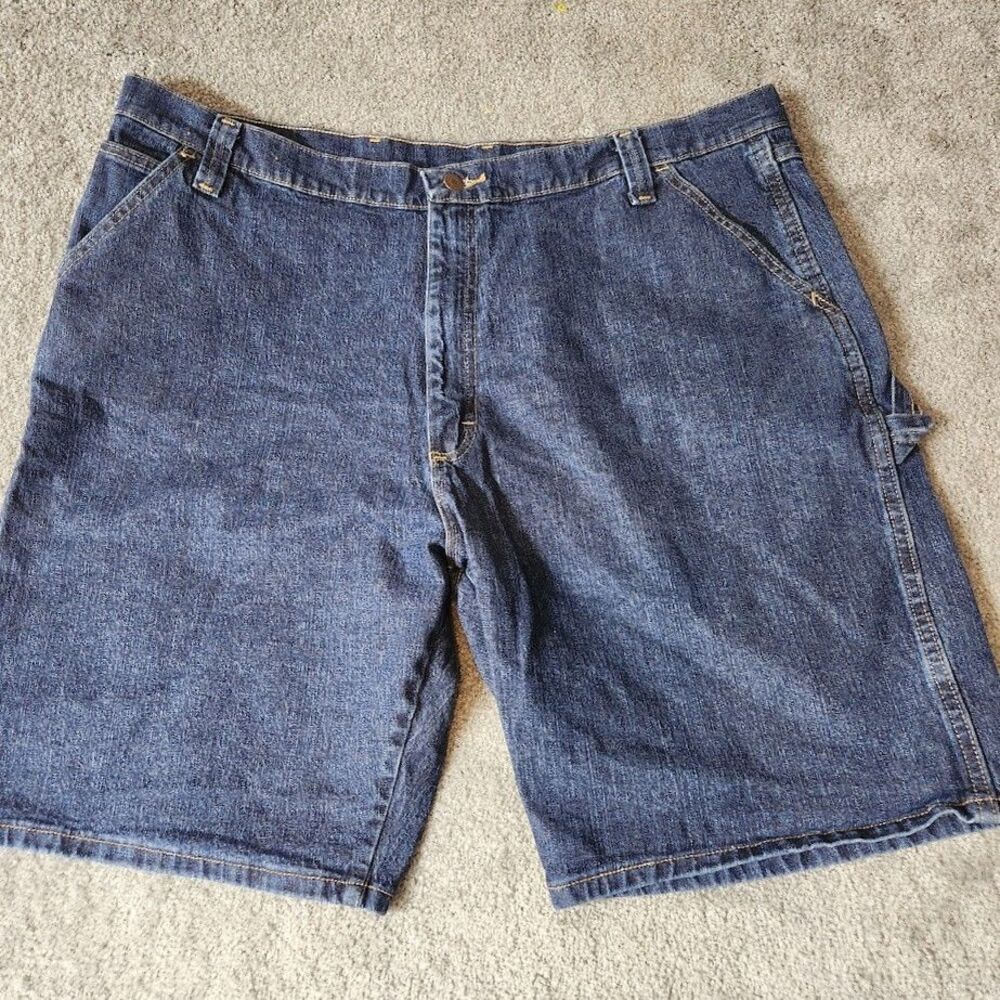 Wrangler Carpenter Shorts Men’s 42 High Rise Dark Wash Blue Denim Utility